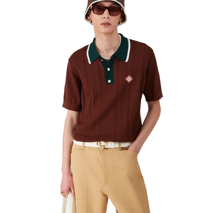 Oversized poloshirt i kabelstrik