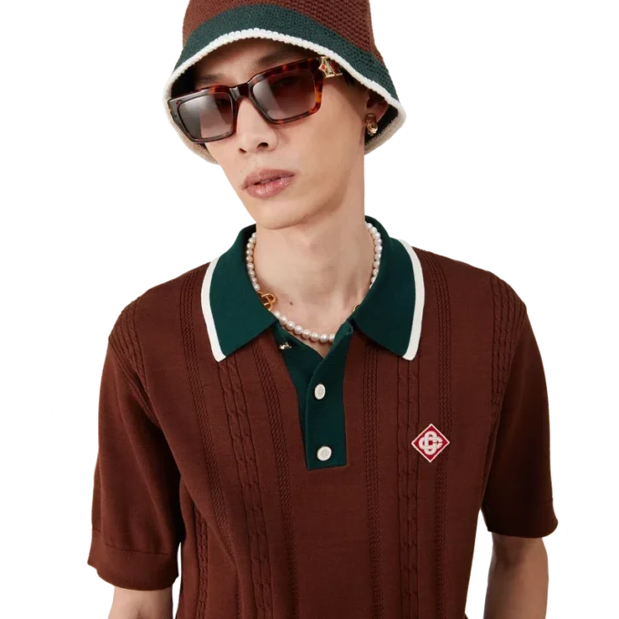Oversized poloshirt i kabelstrik