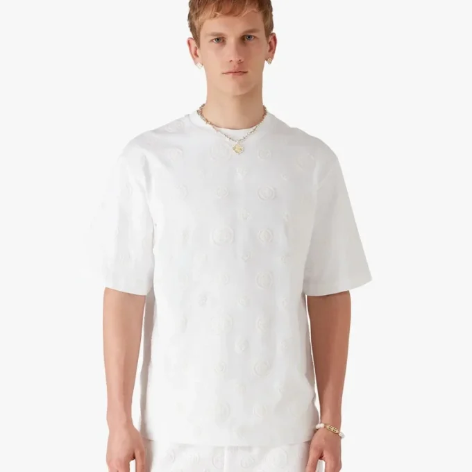 Oversized T-shirt med korte ærmer og applikeret monogram Oversized T-shirt med korte ærmer og applikeret monogram