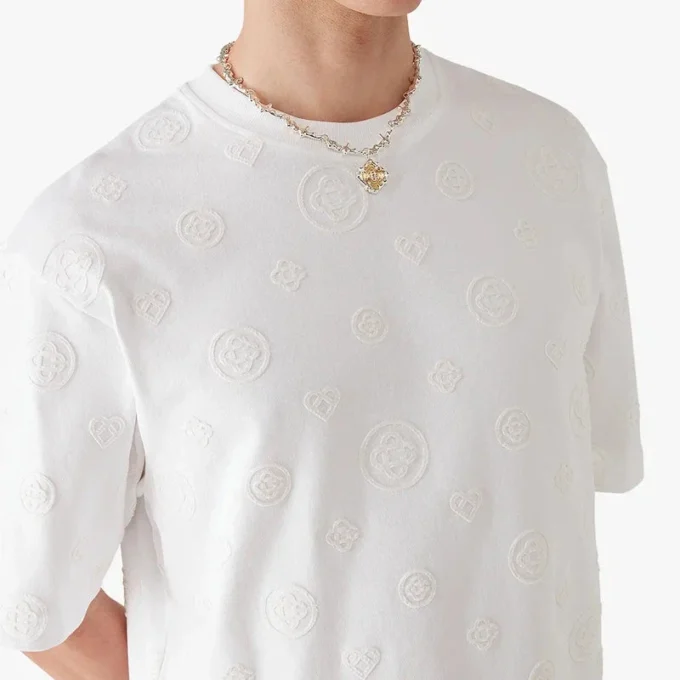 Oversized T-shirt med korte ærmer og applikeret monogram Oversized T-shirt med korte ærmer og applikeret monogram