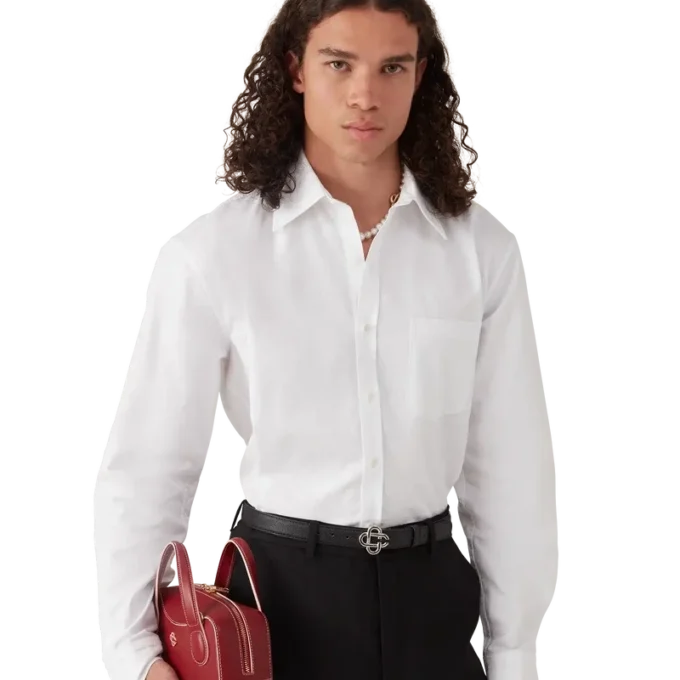 Oxford-skjorte i bomuldsjacquard med monogram Oxford-skjorte i bomuldsjacquard med monogram