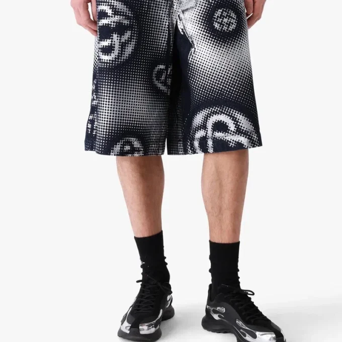 Perlemorsfarvede Monogram-denimshorts Perlemorsfarvede Monogram-denimshorts