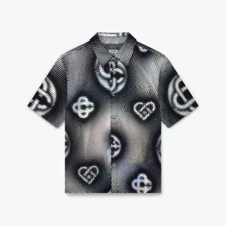 Perlemorsfarvet Monogram-denimskjorte med korte shorts