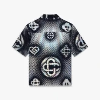 Perlemorsfarvet Monogram-denimskjorte med korte shorts