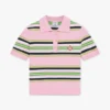 Pink og grøn stribet tætsiddende poloshirt
