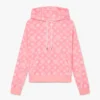 Pink velour-sweatshirt med hætte og monogram Pink velour-sweatshirt med hætte og monogram