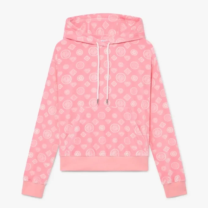 Pink velour-sweatshirt med hætte og monogram Pink velour-sweatshirt med hætte og monogram
