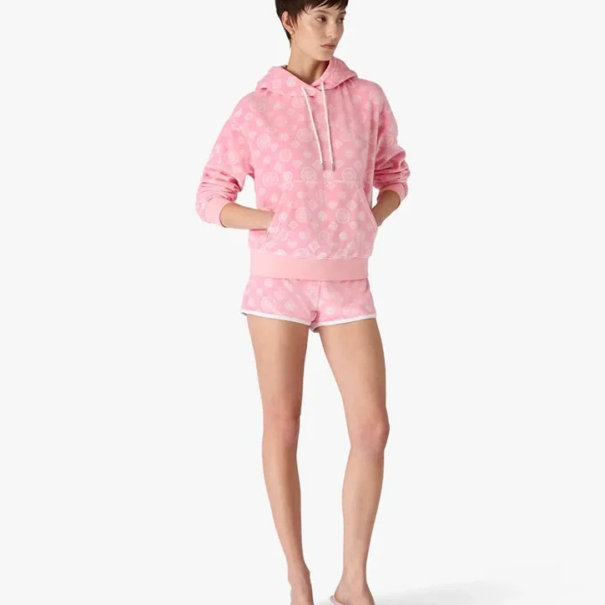 Pink velour-sweatshirt med hætte og monogram Pink velour-sweatshirt med hætte og monogram