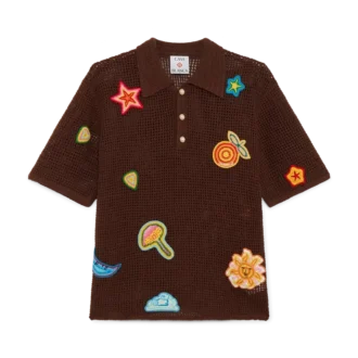 Poloshirt med hæklede motiver