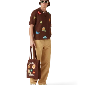 Poloshirt med hæklede motiver