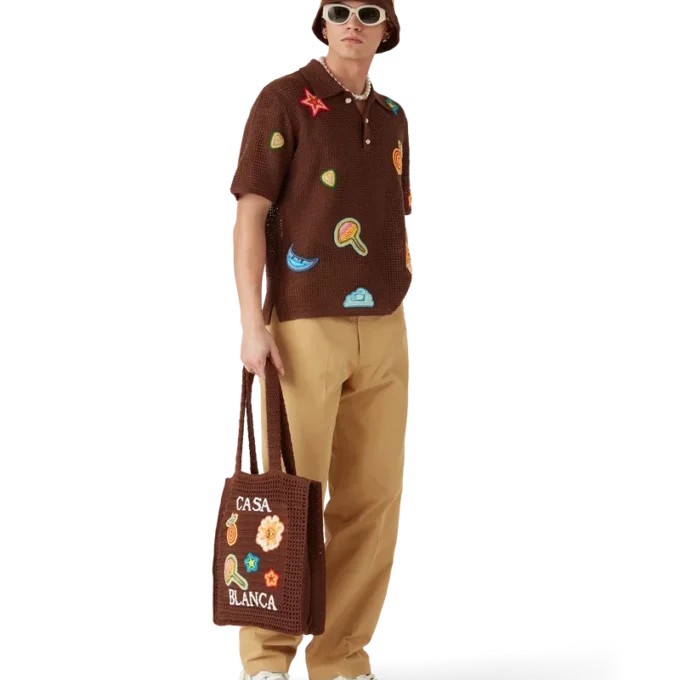 Poloshirt med hæklede motiver Poloshirt med hæklede motiver