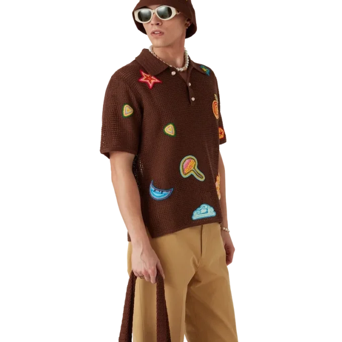 Poloshirt med hæklede motiver Poloshirt med hæklede motiver