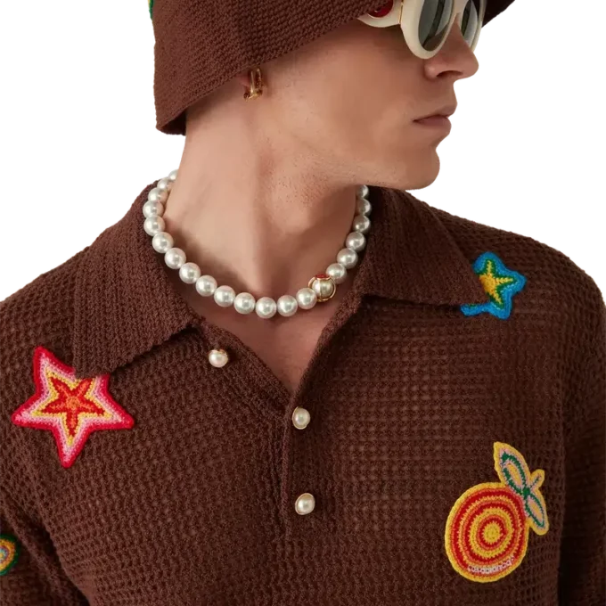 Poloshirt med hæklede motiver Poloshirt med hæklede motiver