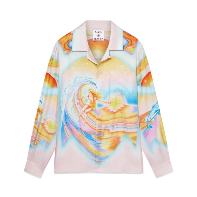 Psychedelic Nirvana langærmet silke-skjorte