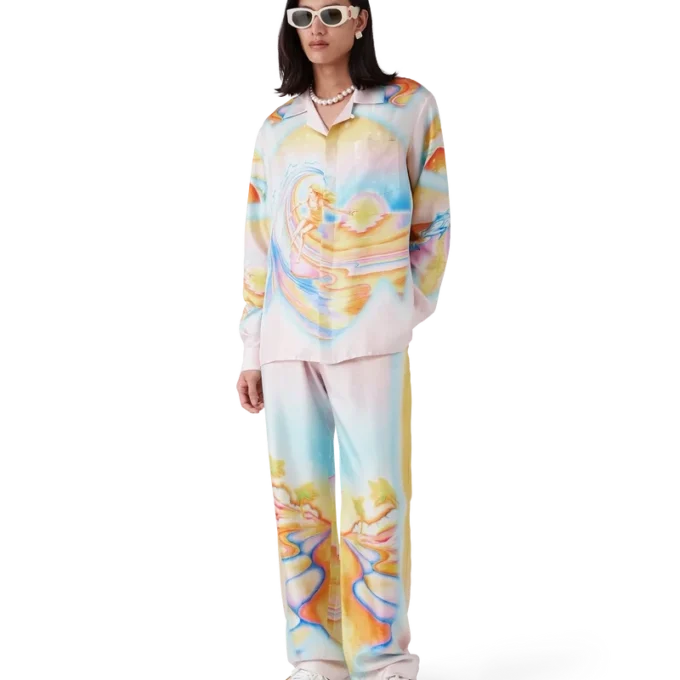Psychedelic Nirvana langærmet silke-skjorte