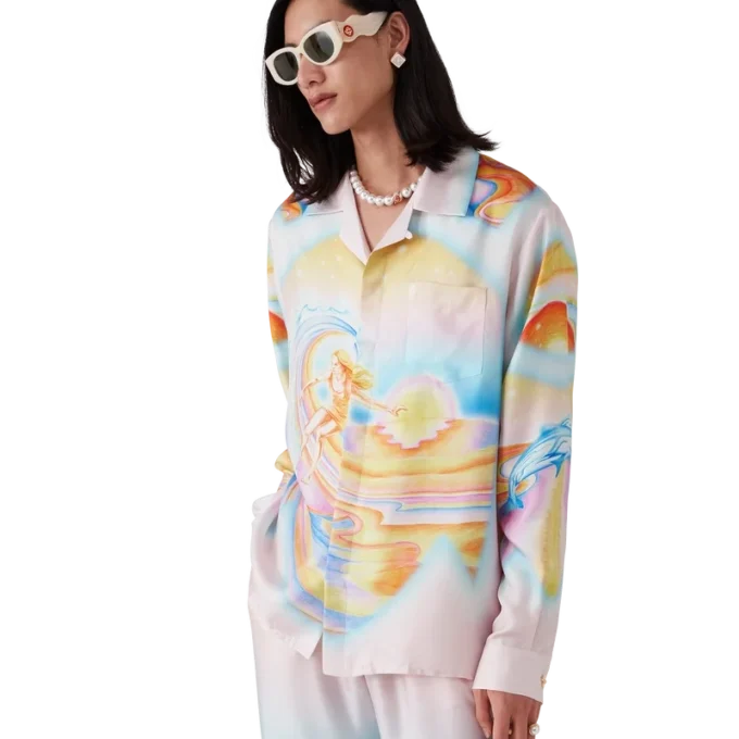 Psychedelic Nirvana langærmet silke-skjorte
