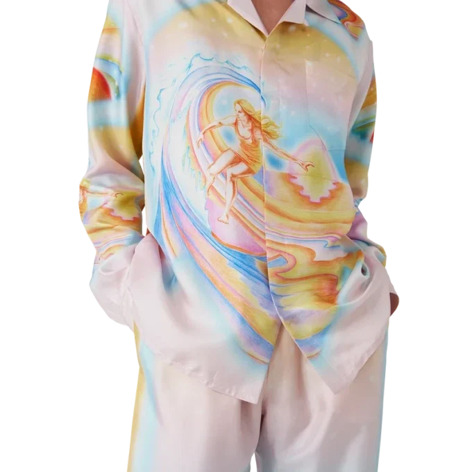 Psychedelic Nirvana langærmet silke-skjorte