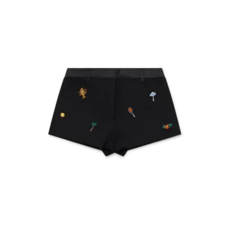 Skræddersyede shorts i uld med broderet motiv
