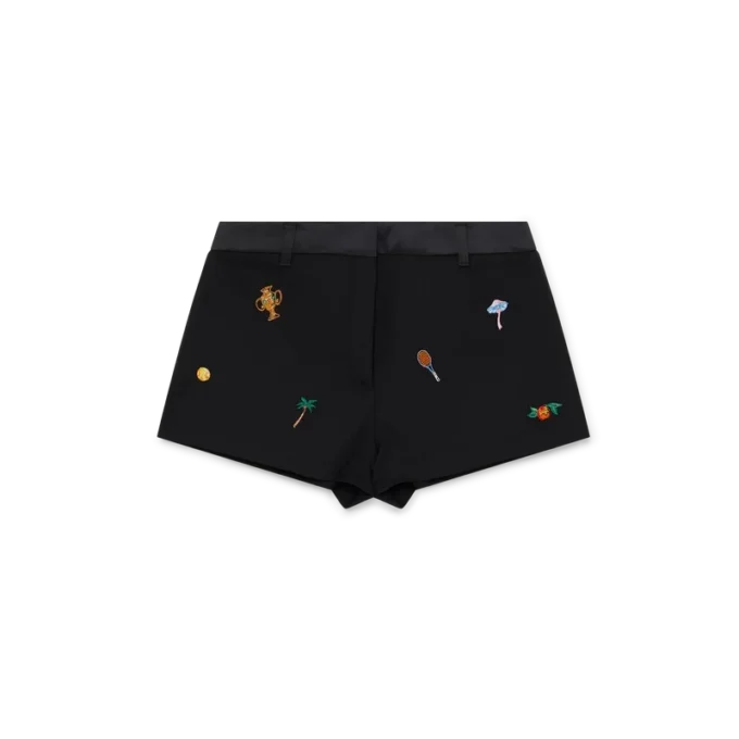 Skræddersyede shorts i uld med broderet motiv