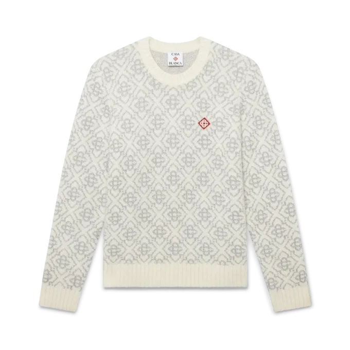 Sølvfarvet monogram i mohairblanding med rund hals Sølvfarvet monogram i mohairblanding med rund hals