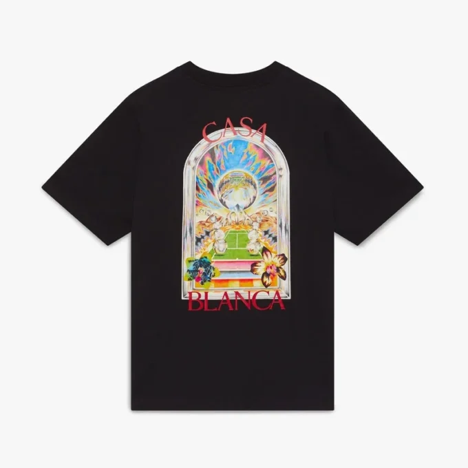 Sort kortærmet T-shirt med tennislandskab i Shorts-stil