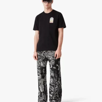 Sort kortærmet T-shirt med tennislandskab i Shorts-stil
