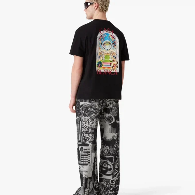 Sort kortærmet T-shirt med tennislandskab i Shorts-stil