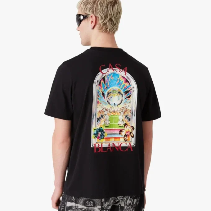 Sort kortærmet T-shirt med tennislandskab i Shorts-stil