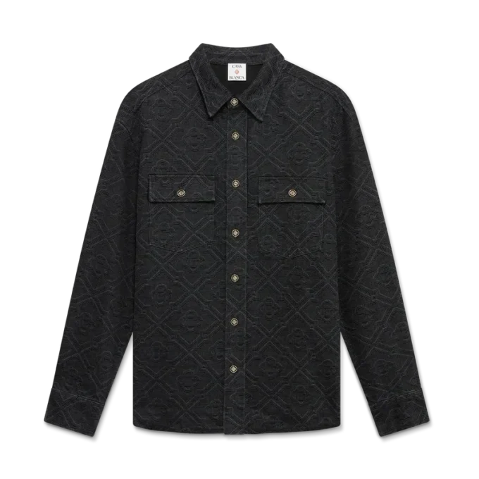 Sort langærmet denimskjorte med laserprint Sort langærmet denimskjorte med laserprint