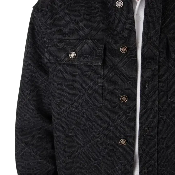Sort langærmet denimskjorte med laserprint Sort langærmet denimskjorte med laserprint