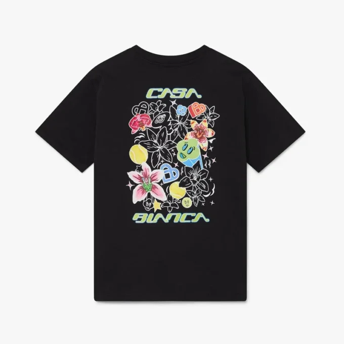 Sort T-shirt med korte ærmer og graffiti-print