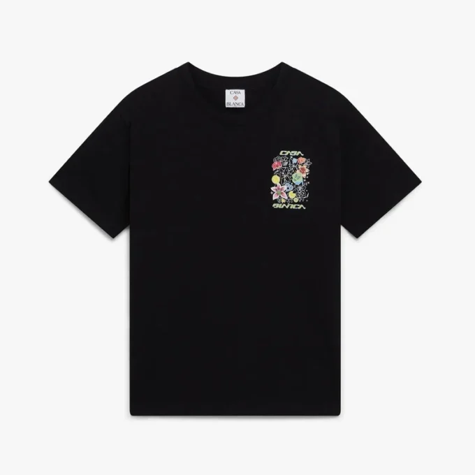 Sort T-shirt med korte ærmer og graffiti-print