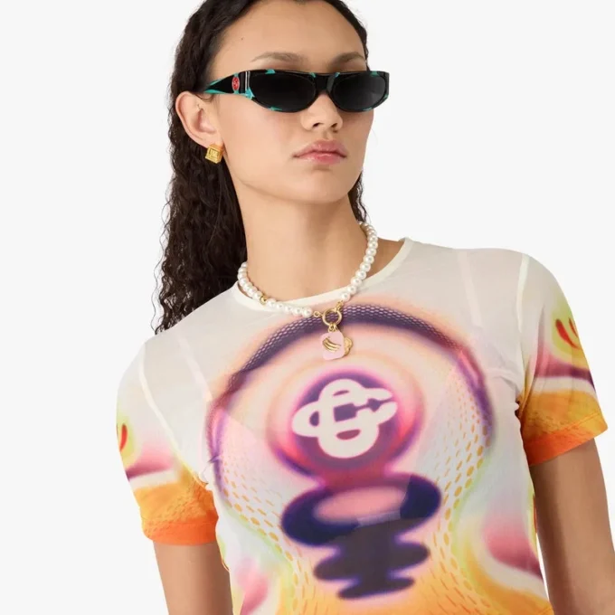 Sporchid-printet mesh-T-shirt med korte ærmer til babyer