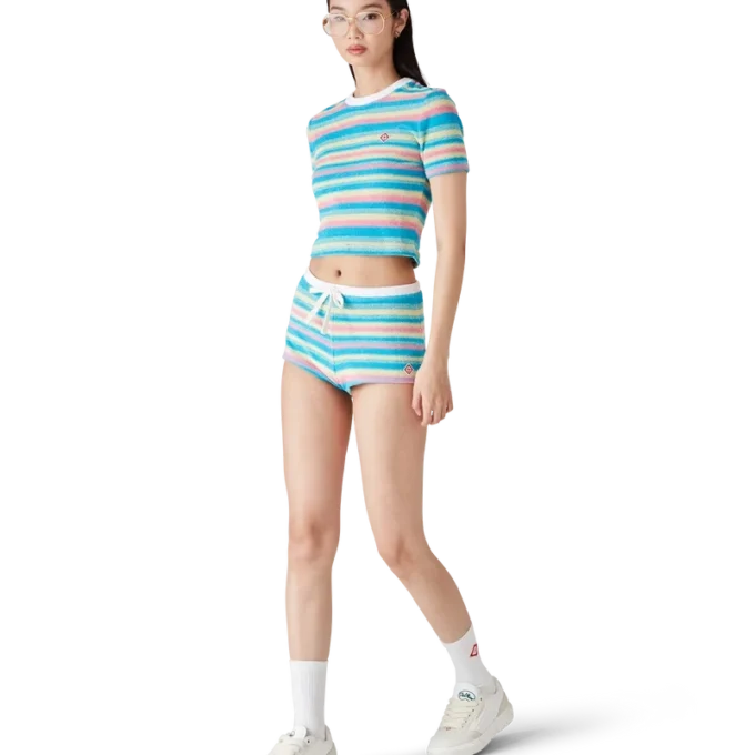 Stribede mini-shorts i frotté Stribede mini-shorts i frotté
