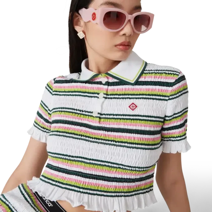 Stribet, kort polo-shirt Stribet, kort polo-shirt
