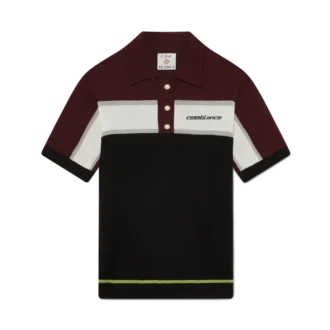 Stribet merino-strikket poloshirt