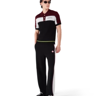 Stribet merino-strikket poloshirt