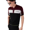 Stribet merino-strikket poloshirt Stribet merino-strikket poloshirt
