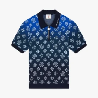 Strikket kortærmet poloshirt med monogram i farveovergang