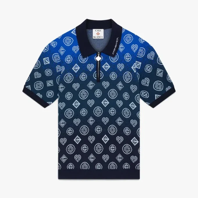 Strikket kortærmet poloshirt med monogram i farveovergang