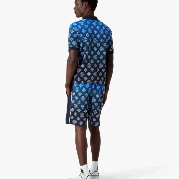 Strikket kortærmet poloshirt med monogram i farveovergang