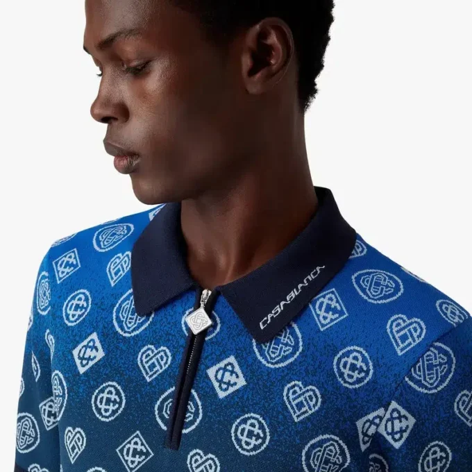 Strikket kortærmet poloshirt med monogram i farveovergang