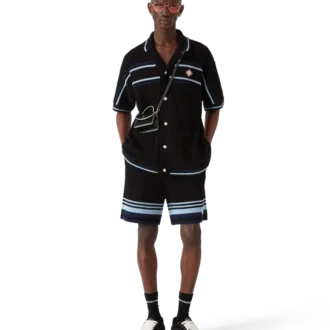 Tennis-bomulds-hæklet kortærmet skjorte i shorts