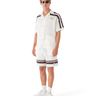 Tennis-bomulds-hæklet kortærmet skjorte i shorts