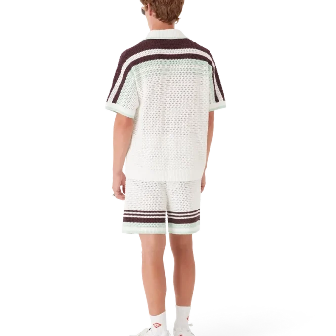 Tennis-bomulds-hæklet kortærmet skjorte i shorts