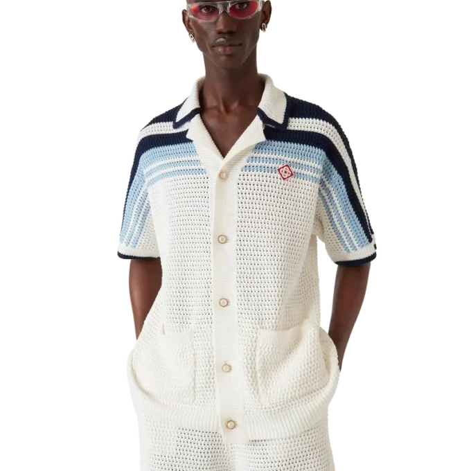 Tennis-bomulds-hæklet kortærmet skjorte i shorts