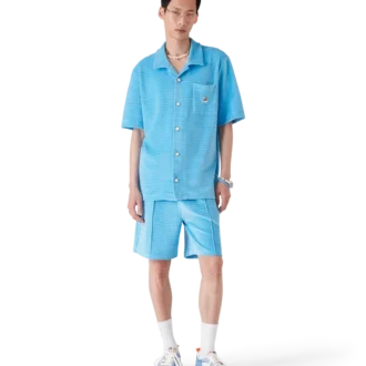 Velour-skjorte med korte ærmer og striber