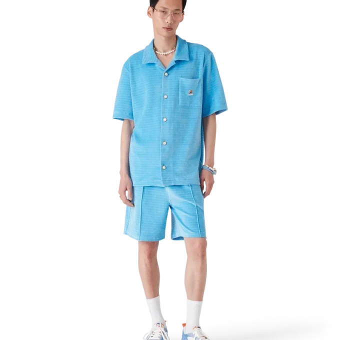 Velour-skjorte med korte ærmer og striber