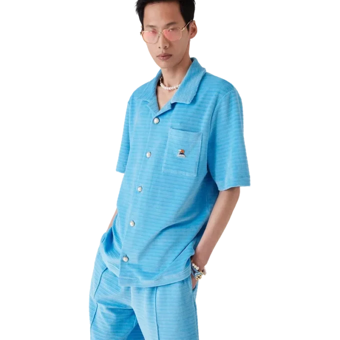 Velour-skjorte med korte ærmer og striber